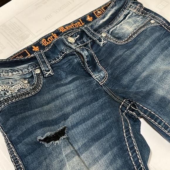 Rock Revival Blue Ankle Cropped Jeans Distressed - Picture 4 of 11